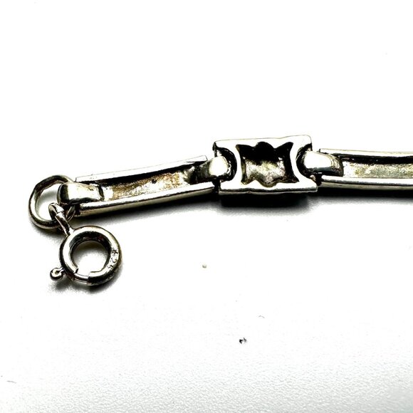 Vintage DBJ Marcasite Sterling Silver Link Bracelet — Art Deco Revival— NOS - Picture 7 of 11